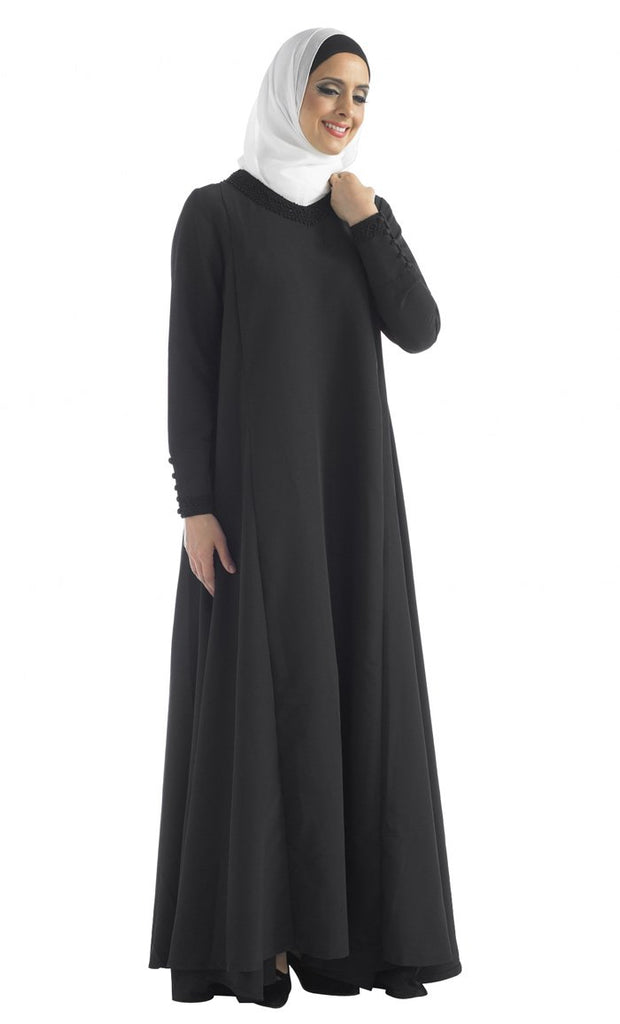 Lace Embroidered Gown Style Flared Abaya Dress - EastEssence.com