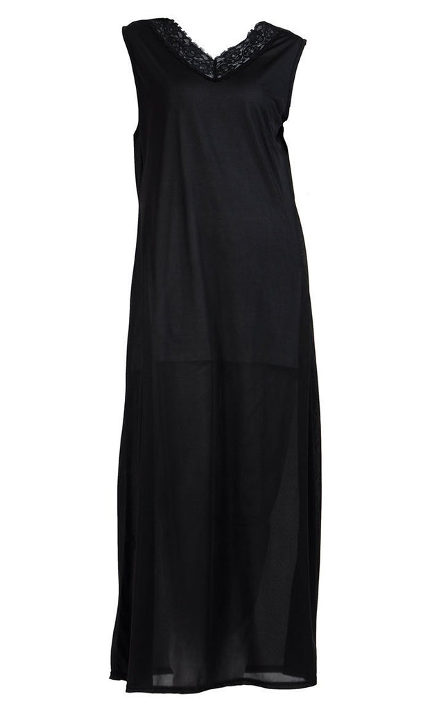 Laced Neckline And Sleeveless Under Dress Full Length Slip On Lining - EastEssence.com