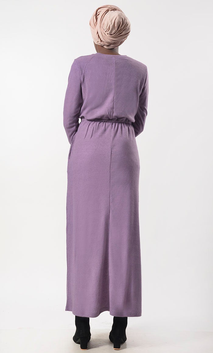 Lavender Jersey Drawstring Attached Abaya - EastEssence.com