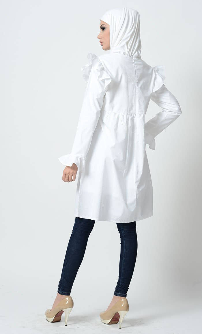 Leaf Embroidered And Ruffled Tunic - EastEssence.com