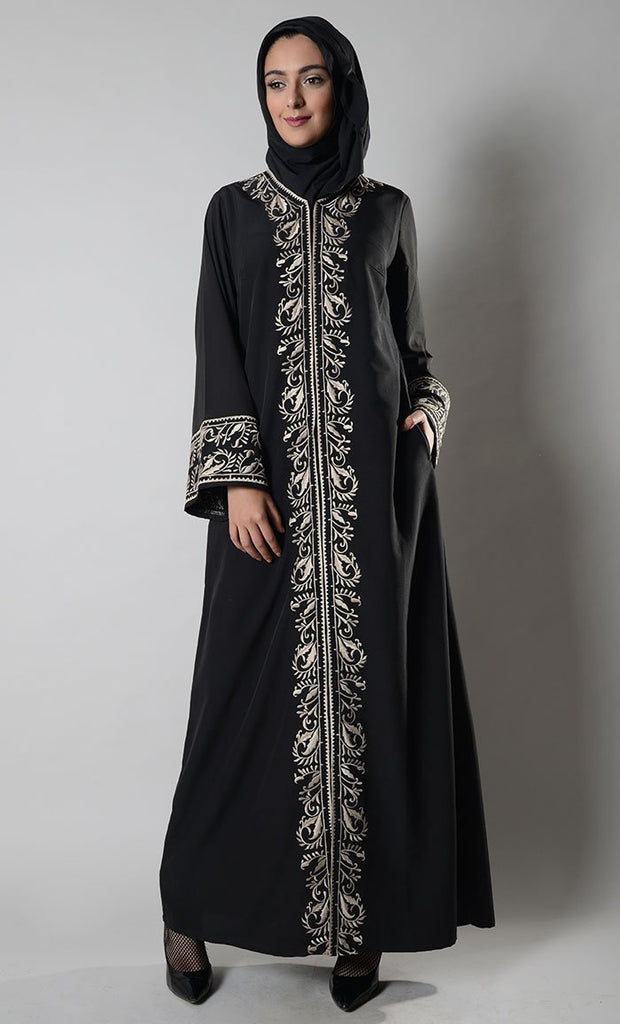 Leena Cream Embroidered Abaya Jilbab - EastEssence.com
