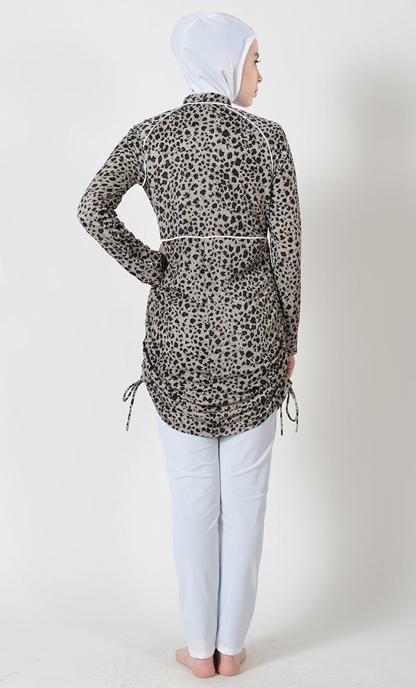 Leopard Print Half-Zip Swimwear Burkini-Final Sale - EastEssence.com