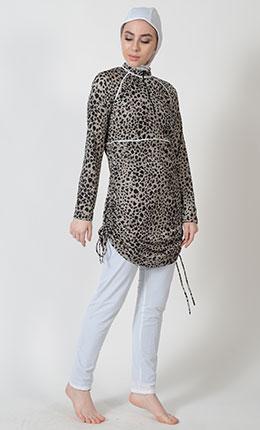 Leopard Print Half-Zip Swimwear Burkini-Final Sale - EastEssence.com