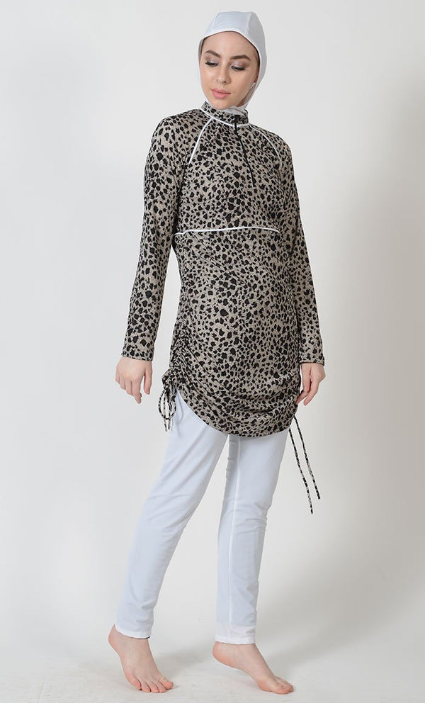 Leopard Print Half-Zip Swimwear Burkini-Final Sale - EastEssence.com