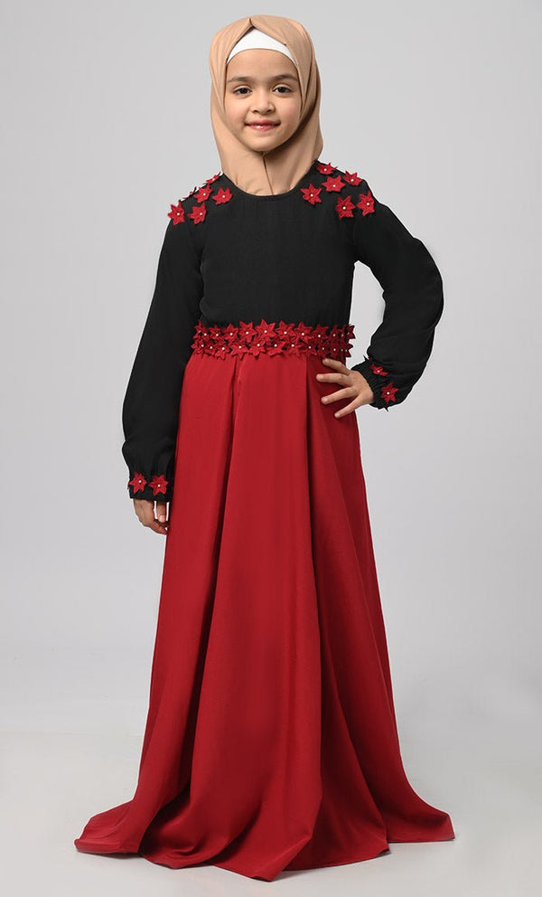 Little Girl Rihana Black & Red Modest Abaya