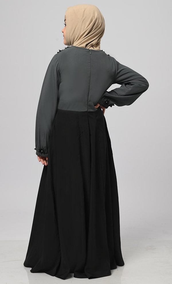 Grey Modest Abaya With Pockets
