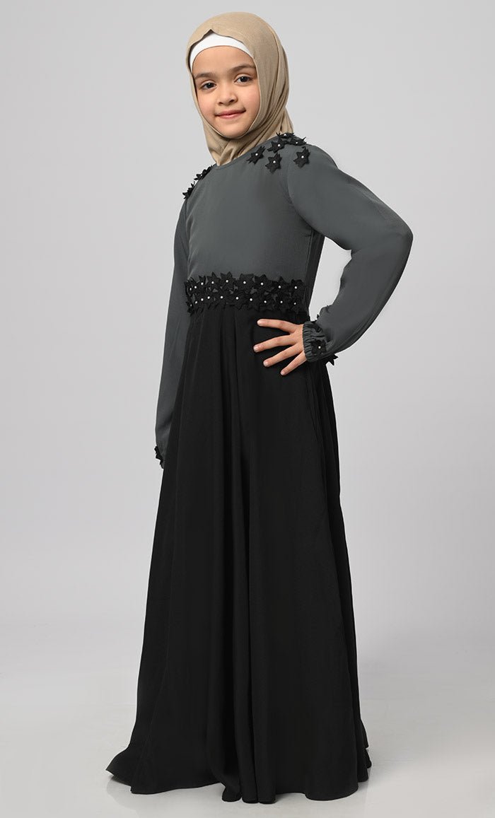 Grey Modest Abaya With Pockets