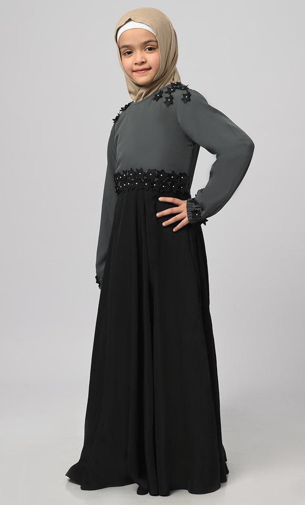 Grey Modest Abaya With Pockets