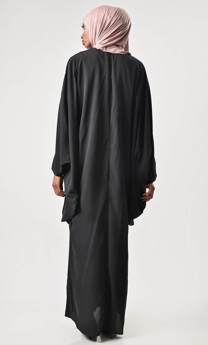 Loose Batwing Detail Abaya - Black - EastEssence.com