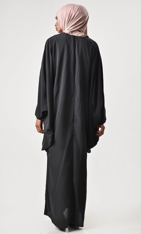 Loose Batwing Detail Abaya - Black - EastEssence.com