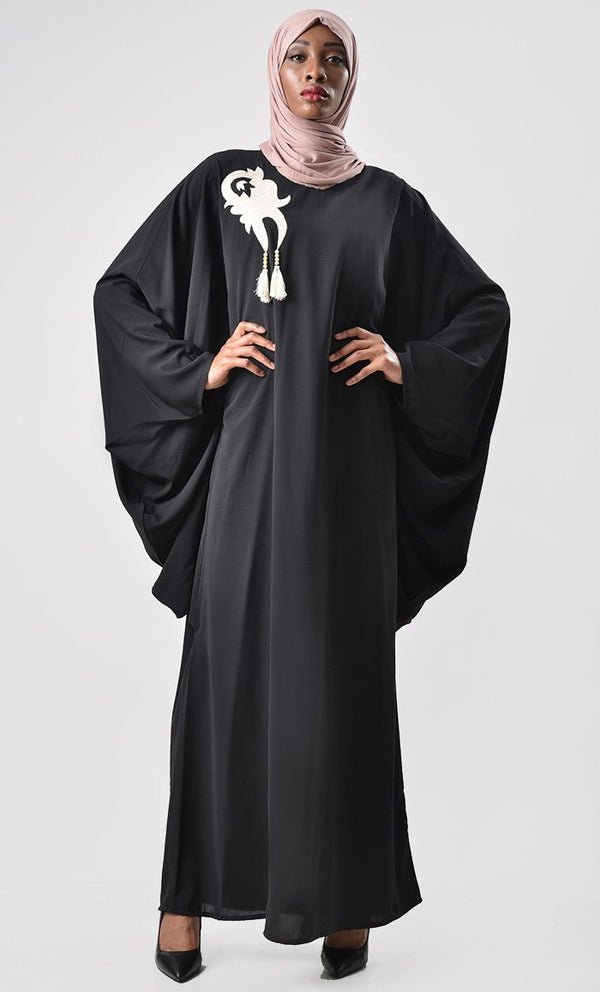 Loose Batwing Detail Abaya - Black - EastEssence.com