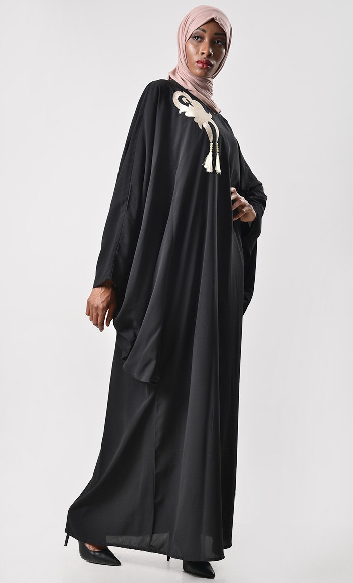 Loose Batwing Detail Abaya - Black - EastEssence.com