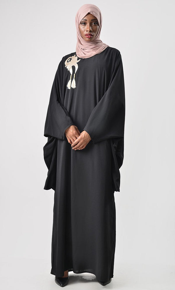 Loose Batwing Detail Abaya - Black - EastEssence.com