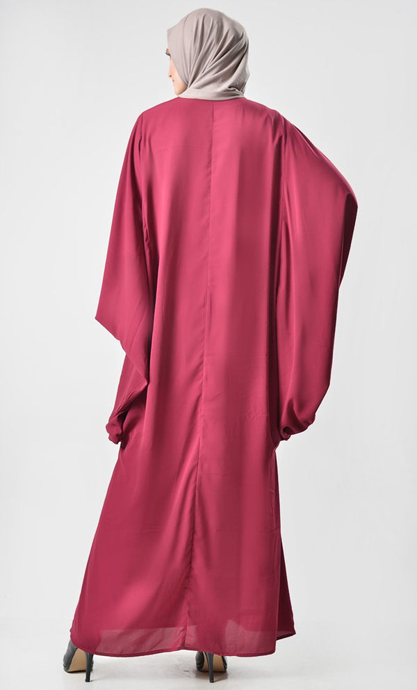 Loose Batwing Detail Abaya - Maroon - EastEssence.com