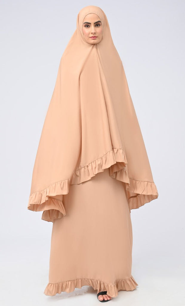 Maghrib Modest Sand Lace Detailing Khimar Prayer Dress For Women - EastEssence.com
