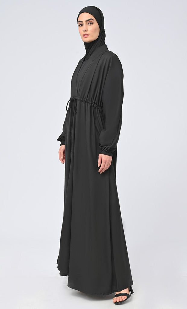 Maghrib Modest Waist Dori Detailing Modest Abaya With Black Inner And Black Hijab - EastEssence.com