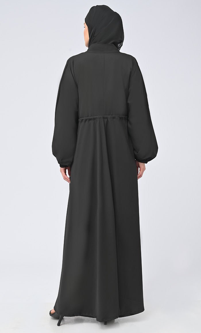 Maghrib Modest Waist Dori Detailing Modest Abaya With Black Inner And Black Hijab - EastEssence.com