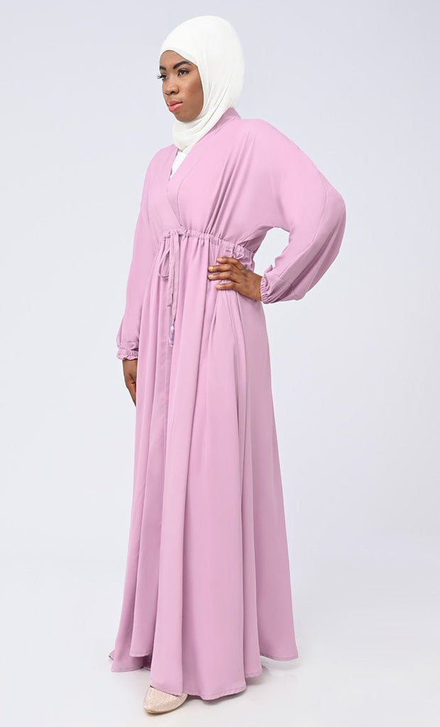 Maghrib Waist Dori Detailing Modest Abaya With White Inner And Hijab - EastEssence.com