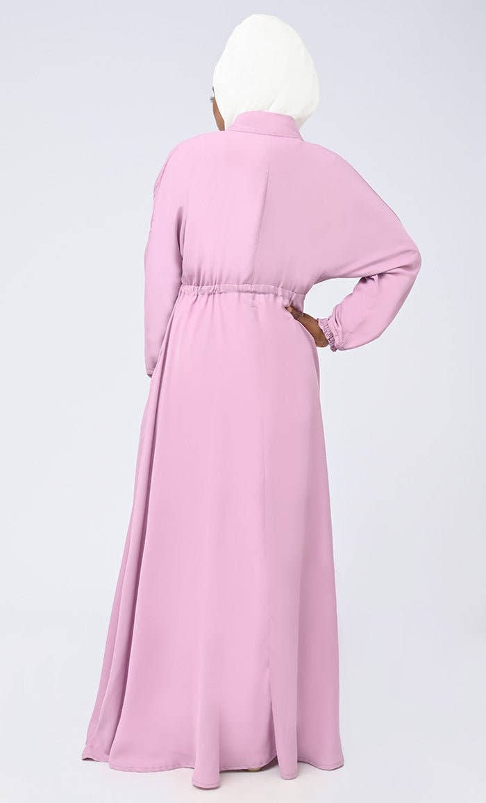 Maghrib Waist Dori Detailing Modest Abaya With White Inner And Hijab - EastEssence.com