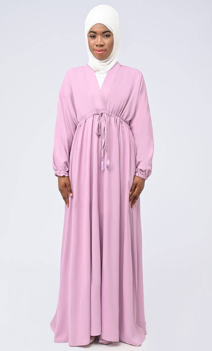 Maghrib Waist Dori Detailing Modest Abaya With White Inner And Hijab - EastEssence.com