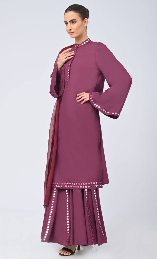 Maha Modest Rayon Salwar Qamiz Set With Matching Chiffon Hijab - EastEssence.com