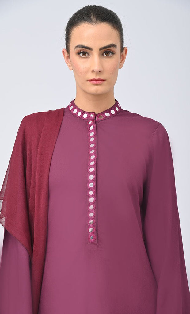 Maha Modest Rayon Salwar Qamiz Set With Matching Chiffon Hijab - EastEssence.com