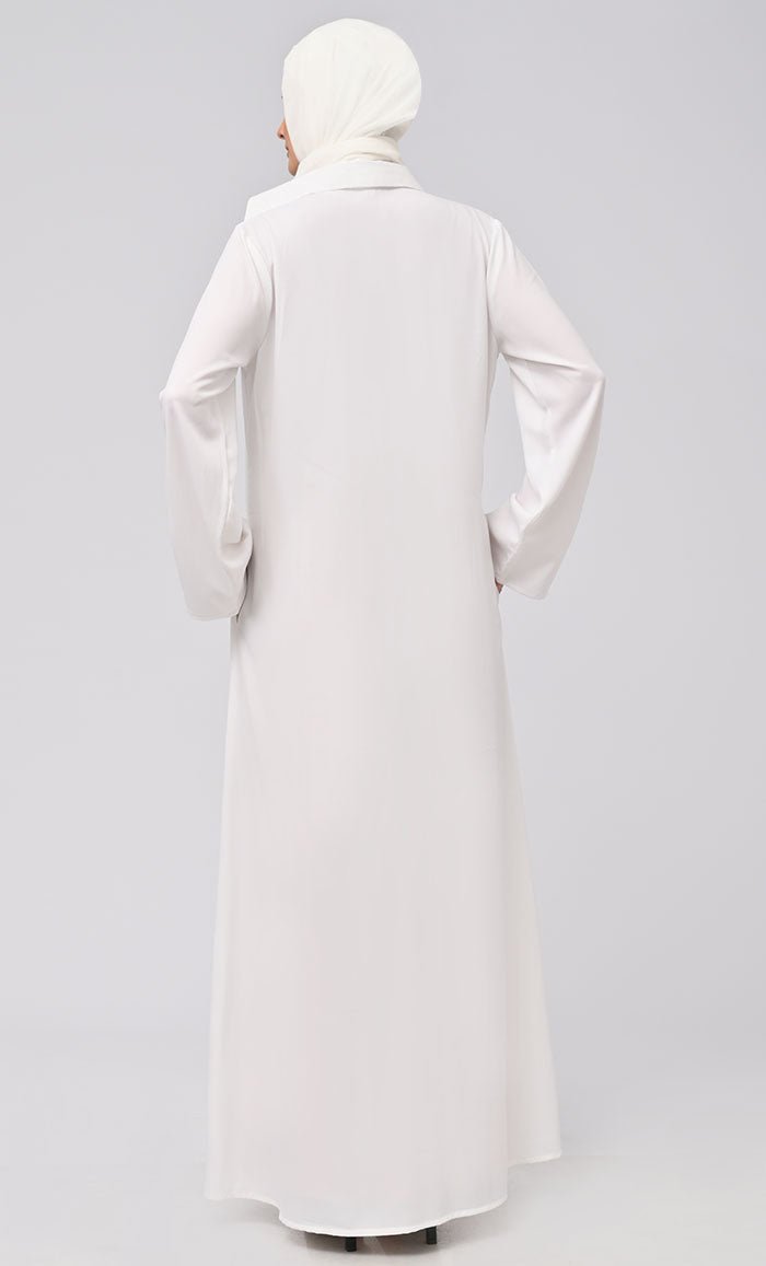 Maheen Abaya With Smoking Detailing Inner And Button Down Bisht/Shrug - EastEssence.com