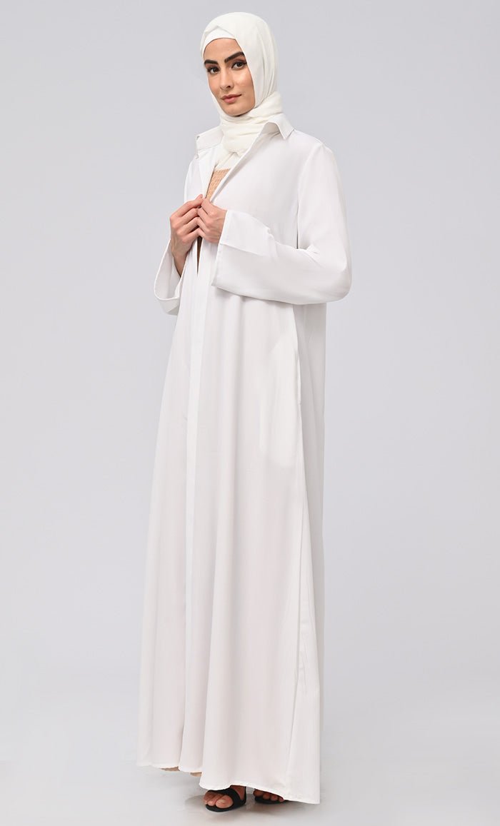 Maheen Abaya With Smoking Detailing Inner And Button Down Bisht/Shrug - EastEssence.com