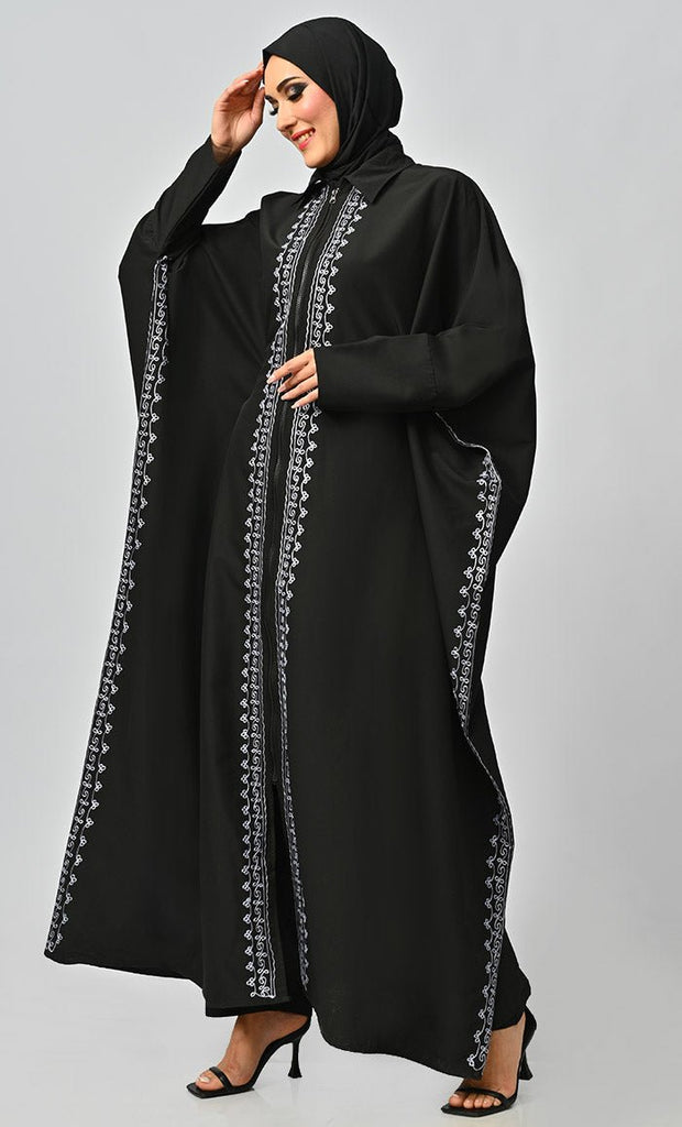 Mahnoor Islamic Embroidered Kaftan Abaya With Front Zipper - EastEssence.com