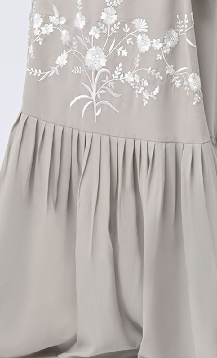White Embroidered Abaya With Pockets