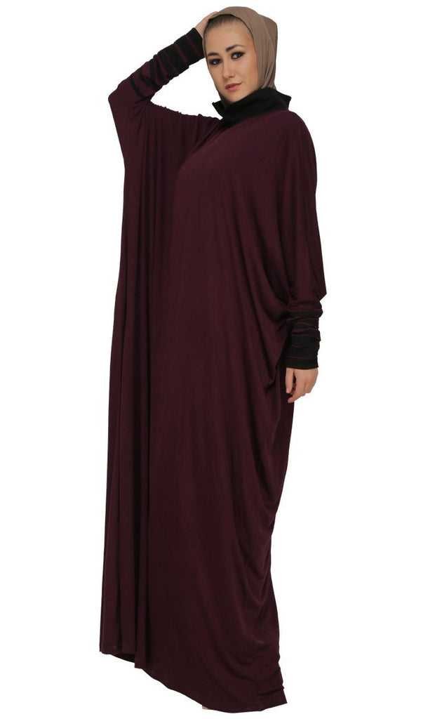 Maroon Kaftan Style Abaya Dress - EastEssence.com