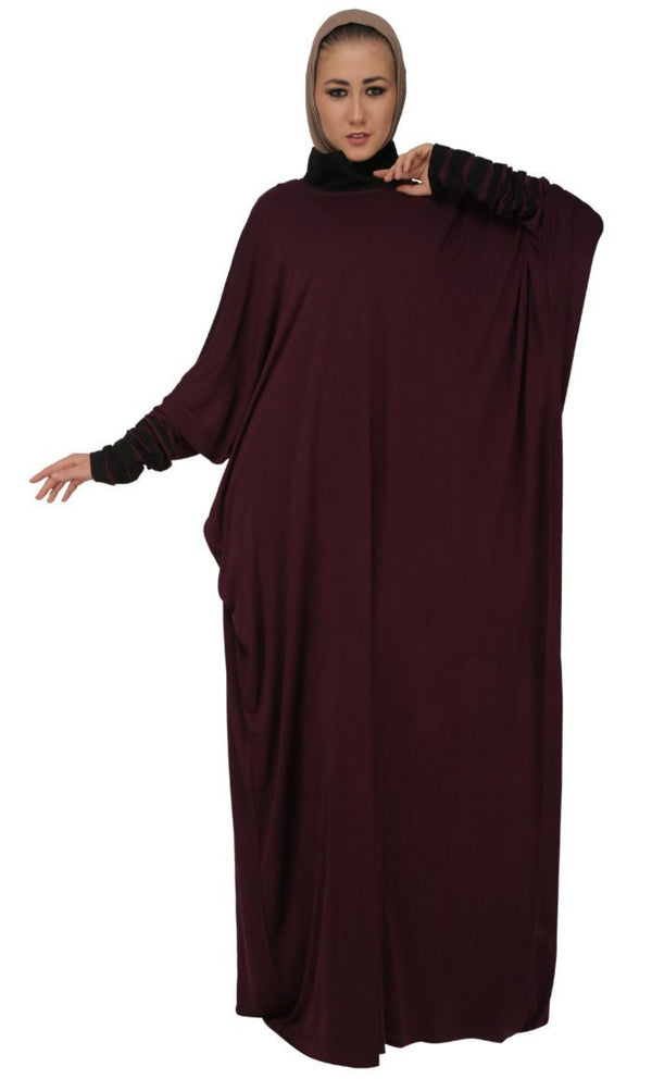 Maroon Kaftan Style Abaya Dress - EastEssence.com