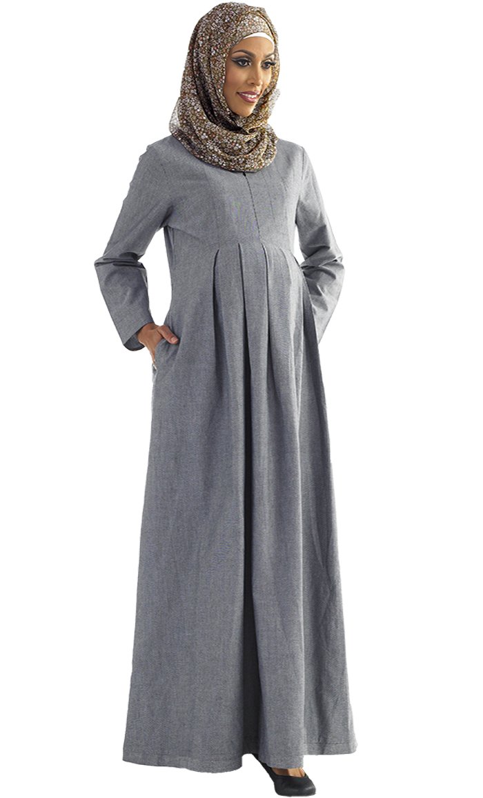 Hafiza Chambray Pleated Maternity Abaya_Front_View