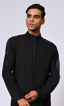 Men's Black Thobe with Contrast Denim Yoke