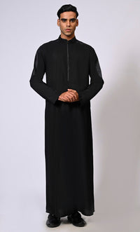 Men's Black Thobe with Contrast Denim Yoke