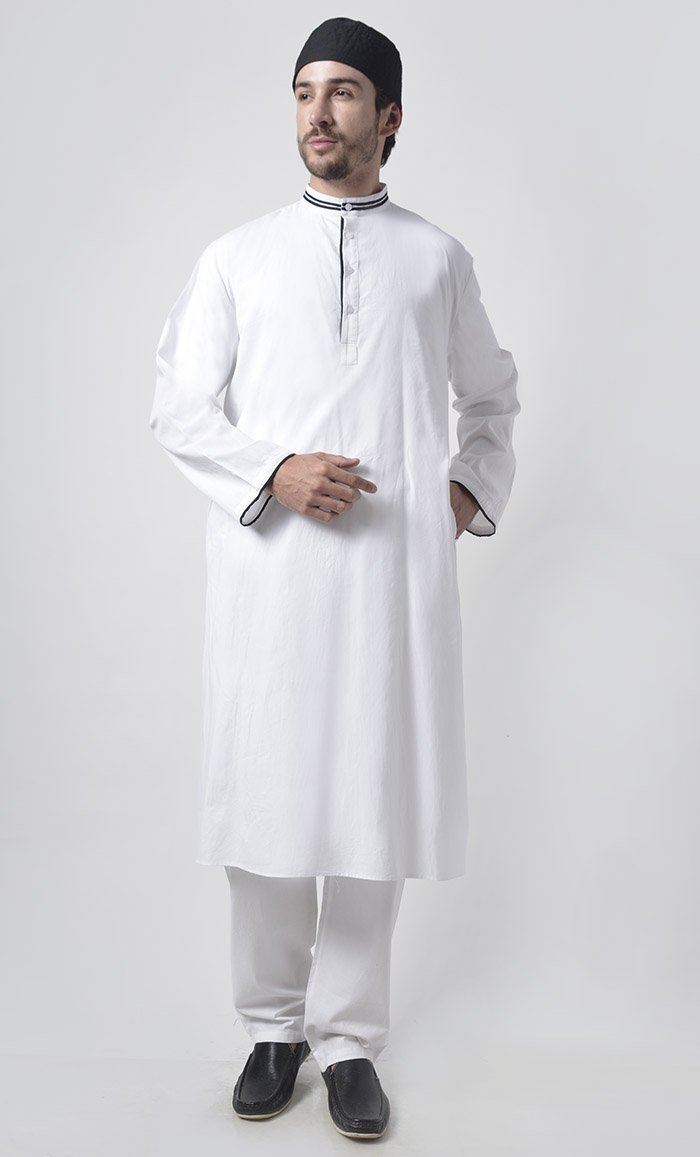 Mens Contrast Detail Cotton Tunic Set - EastEssence.com