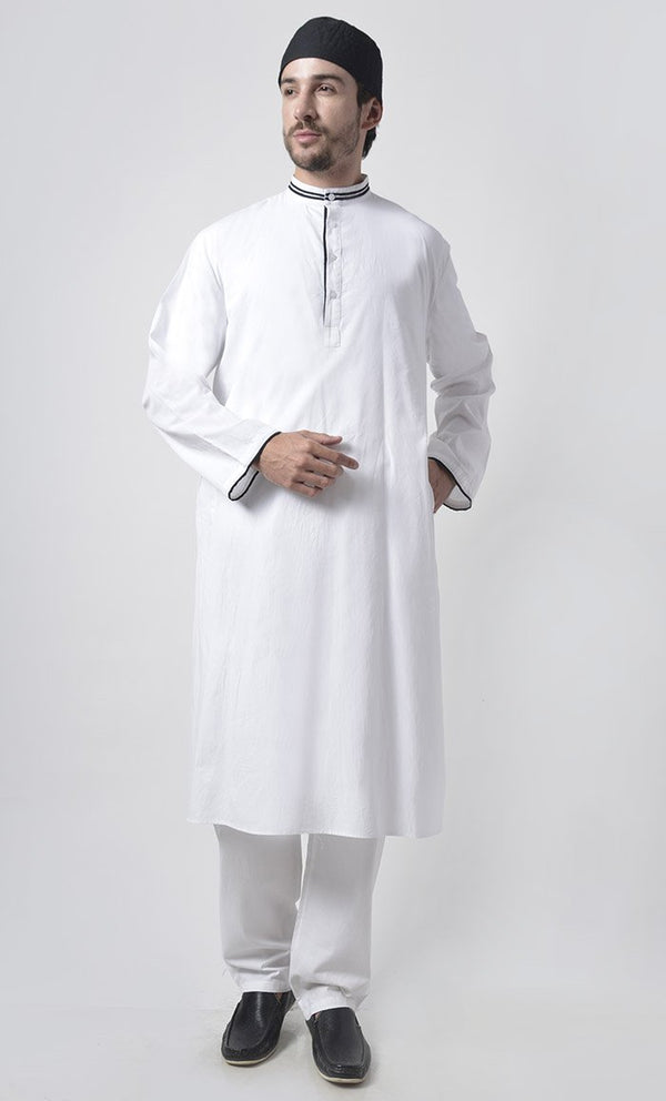 Mens Contrast Detail Cotton Tunic Set - EastEssence.com