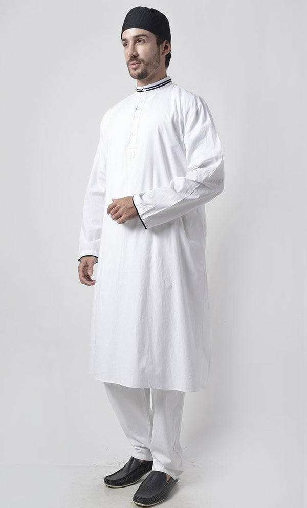 Mens Contrast Detail Cotton Tunic Set - EastEssence.com