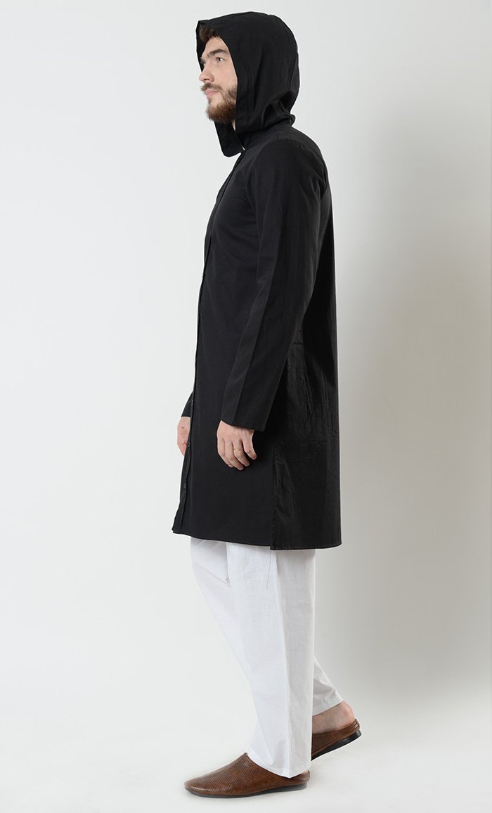 Mens Cotton Button Closure Hooded Tunic - EastEssence.com