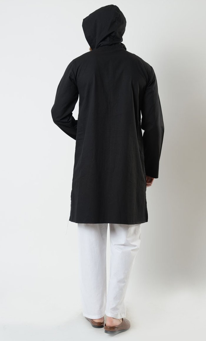 Mens Cotton Button Closure Hooded Tunic - EastEssence.com