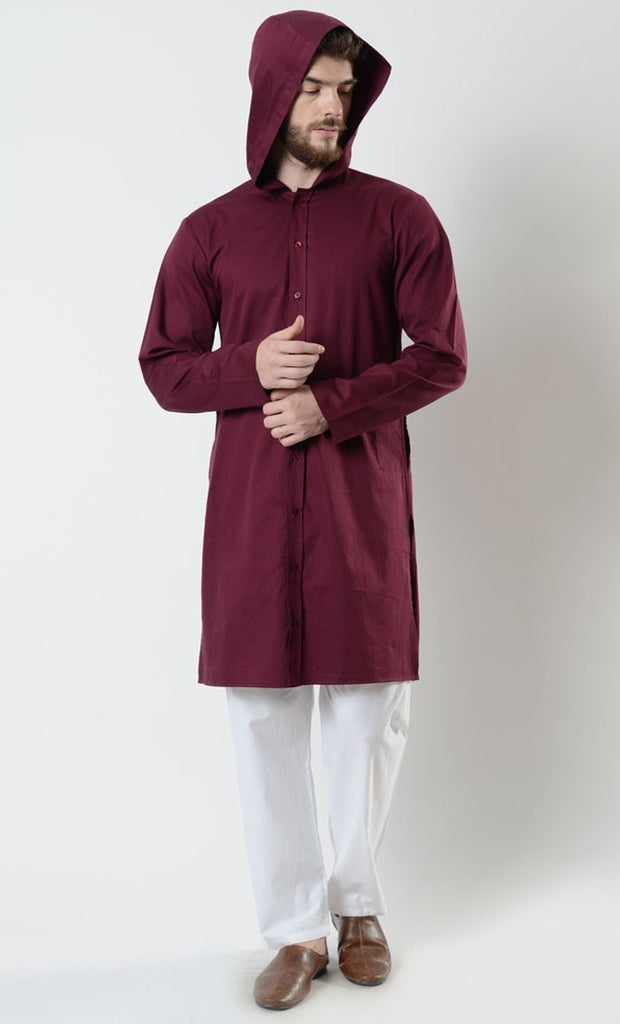 Mens Cotton Button down front Hooded Tunic - EastEssence.com