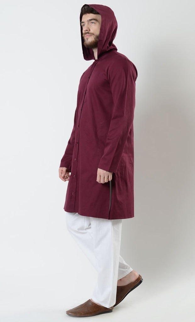 Mens Cotton Button down front Hooded Tunic - EastEssence.com