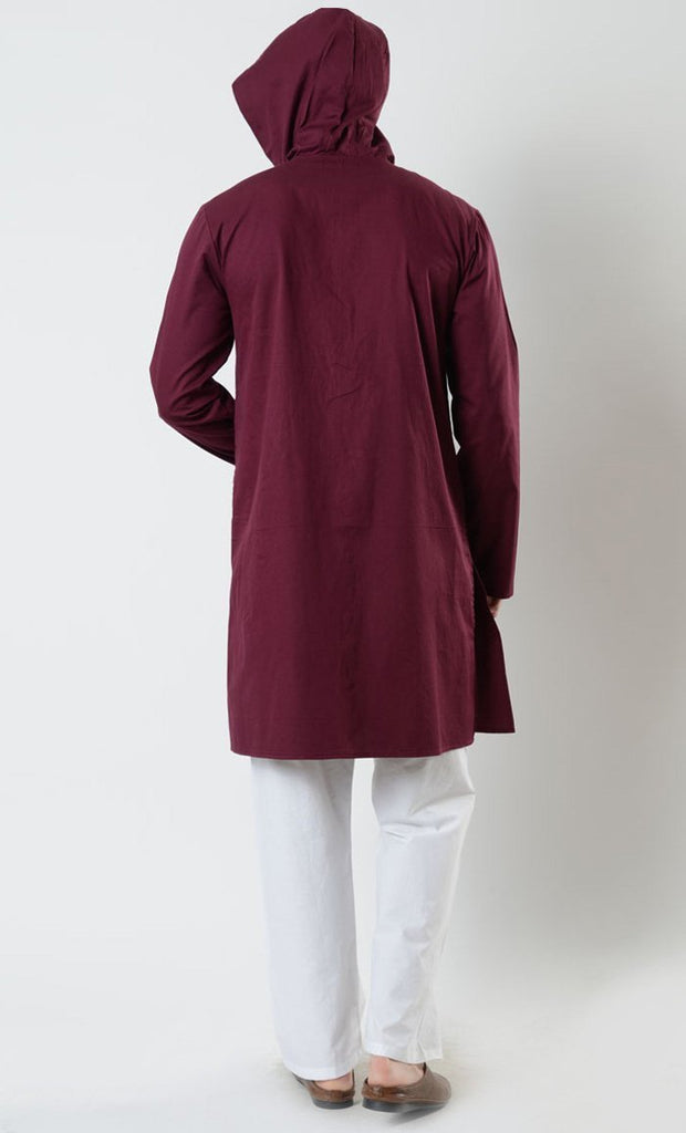 Mens Cotton Button down front Hooded Tunic - EastEssence.com