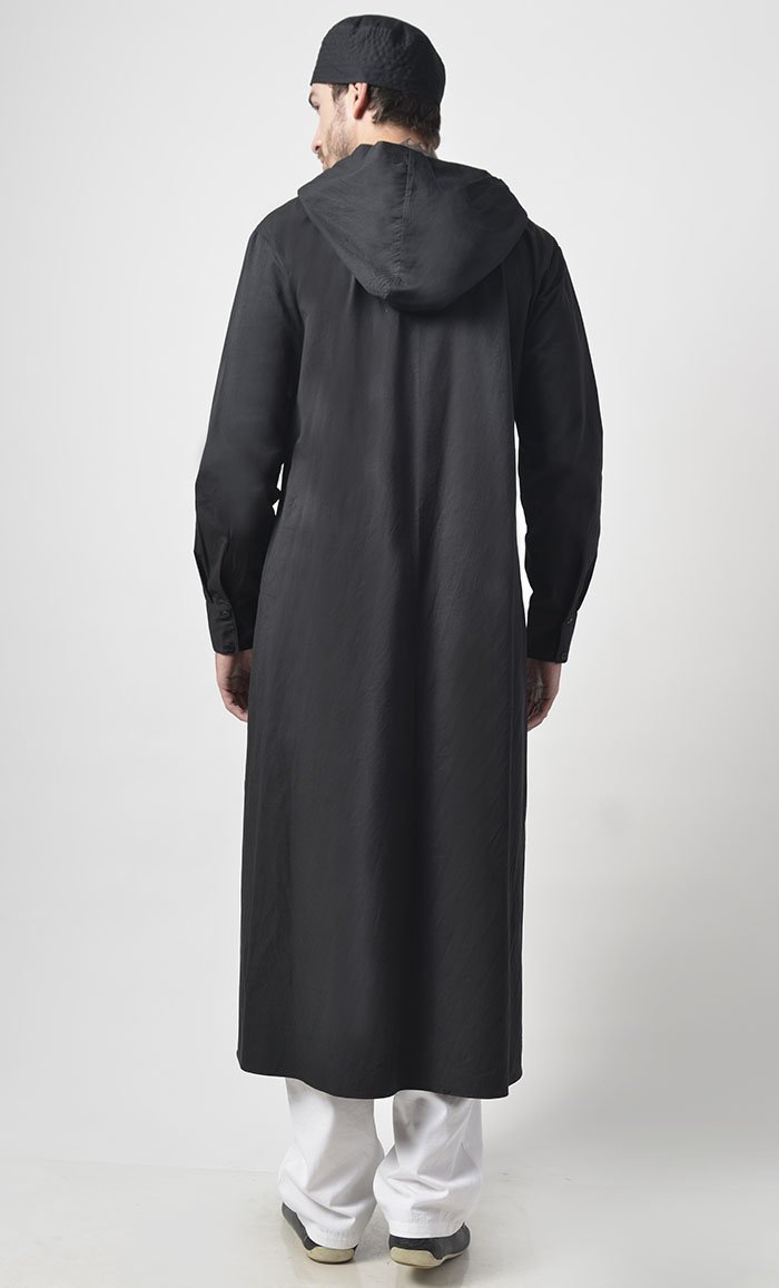 Mens Cotton Hooded Kurta-Black