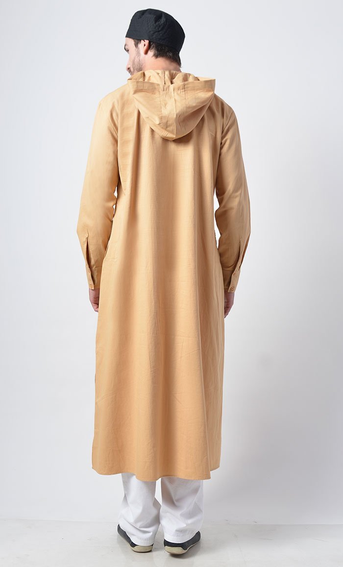 Mens Cotton Hooded Kurta-Yellow