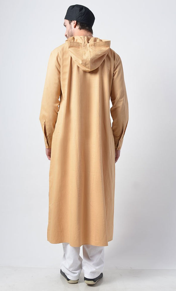 Mens Cotton Hooded Kurta-Yellow