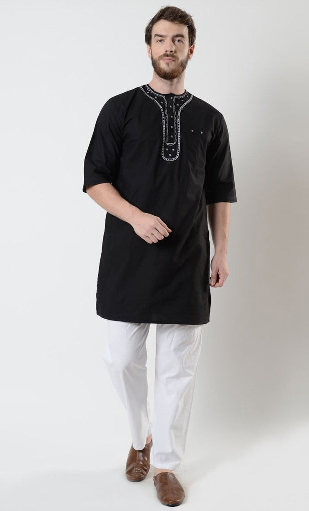 Men's Embroidered Short Sleeve Tunic - EastEssence.com