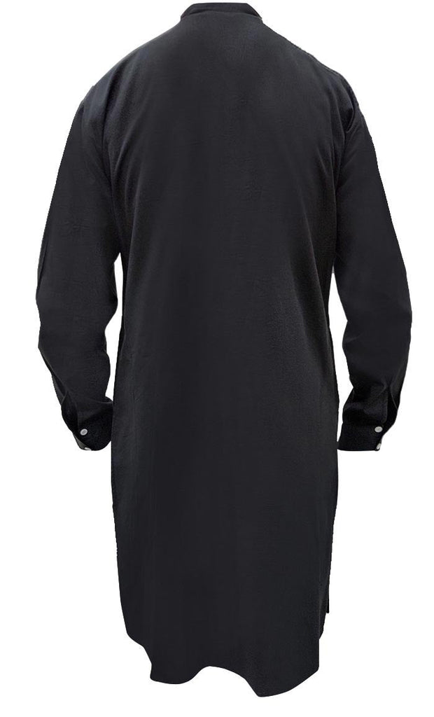 Men's Everyday wear Black Embroidered Kurta With Pockets - EastEssence.com
