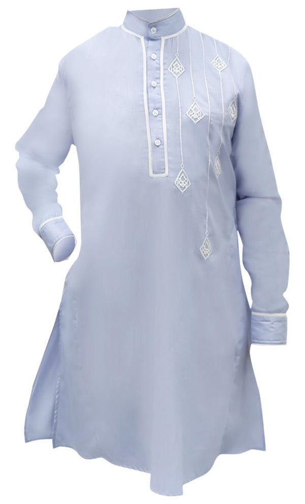 Men's Everyday wear Blue Embroidered Kurta With Pockets - EastEssence.com