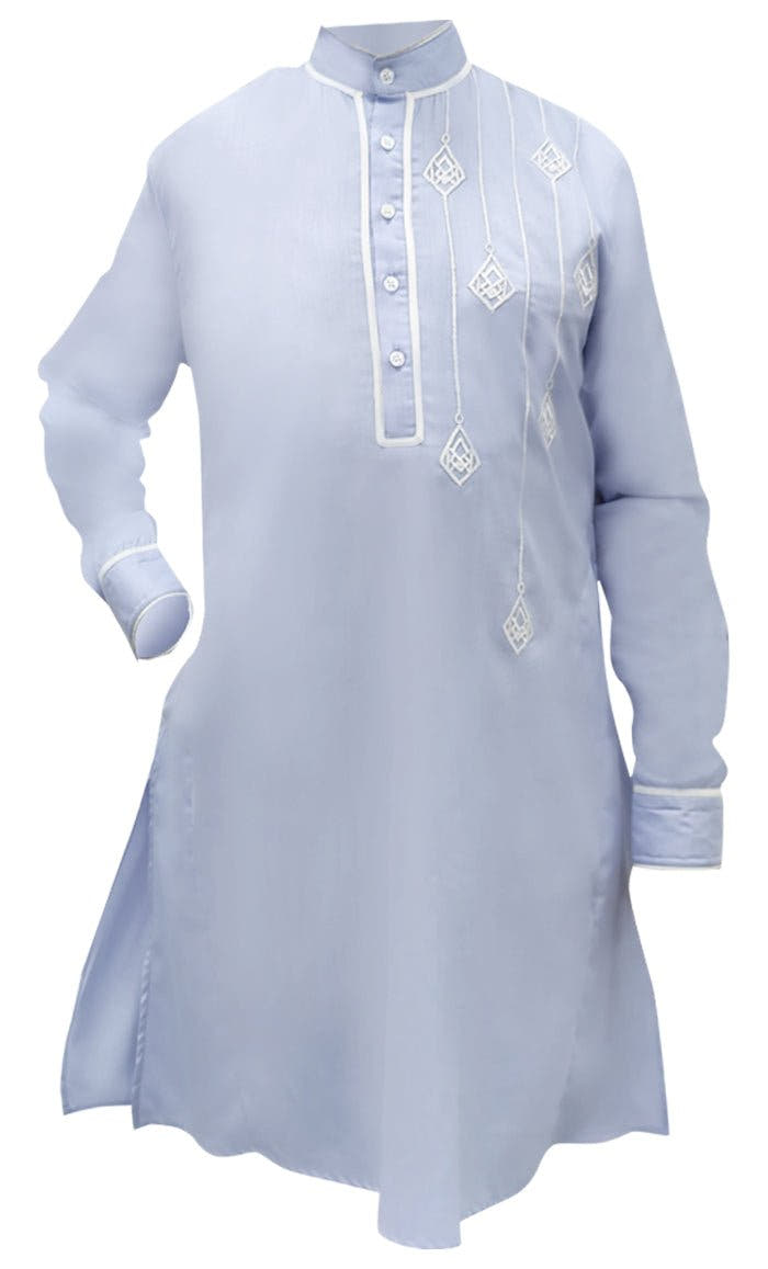 Kurta bleu brodé pour homme avec poches pour le quotidien